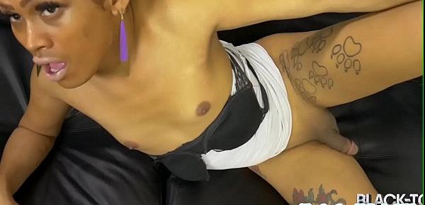  Ebony transsexual playing with her cock
